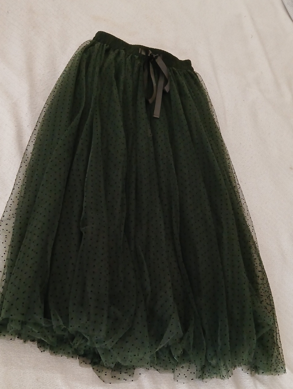 Chocklate Forest Green Polka Dot Tulle Midi Ballet Skirt Christmas